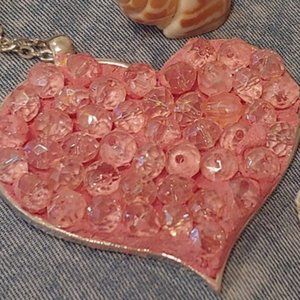 Silver Pink and Crystal Heart Shaped Pendant